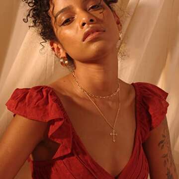 Fettero Cross Necklace Faith Pendant 14K Plated Dainty Chain Minimalist Simple Tiny God Lords Prayer...