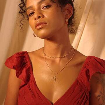 Fettero 14K Plated Cross Necklace Minimalist Religious Jewelry