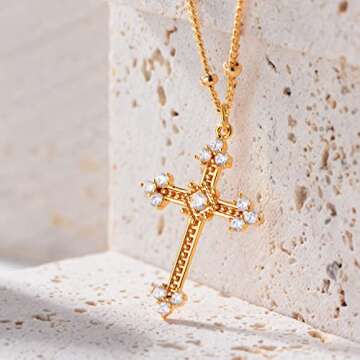 Fettero 14K Plated Cross Necklace Minimalist Religious Jewelry