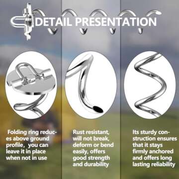 Eurmax USA 4-Pc Pack Spiral Stakes Heavy Duty Anchor Kit Ice Screw Anchor for Trampoline, Tents, tarps, Canopies,car Ports,Dog tie Out and etc Bonus Tie Down Straps 4-Pc Pack (Silver)