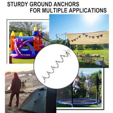 Eurmax USA 4-Pc Pack Spiral Stakes Heavy Duty Anchor Kit Ice Screw Anchor for Trampoline, Tents, tarps, Canopies,car Ports,Dog tie Out and etc Bonus Tie Down Straps 4-Pc Pack (Silver)