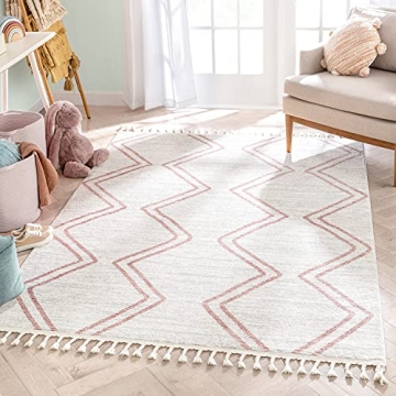 Stylish Well Woven Merri Pink Ivory Area Rug 5x7 for Kids