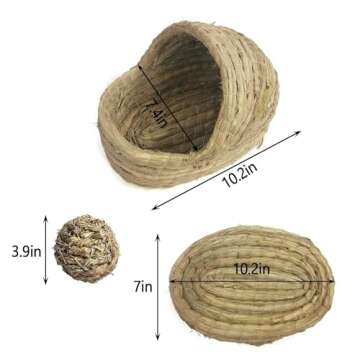 kathson Rabbit Grass House Bunny Woven Hay Bed Guinea Pig Hideout Hand Woven Natural Grass House for...