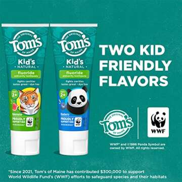 Tom's of Maine Kid's Natural Fluoride Toothpaste, Blueberry, 5.1 oz. 3-pack (Packaging May Vary)