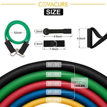 Resistance Bands Set with Handle (11pcs) - Up to 150lbs Workout Bands with 5 Stackable Exercise Bands, Door Anchor, Handles, Legs Ankle Straps for Home Workouts, Gym, Yoga for Men/Women