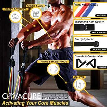 Resistance Bands Set with Handle (11pcs) - Up to 150lbs Workout Bands with 5 Stackable Exercise Bands, Door Anchor, Handles, Legs Ankle Straps for Home Workouts, Gym, Yoga for Men/Women