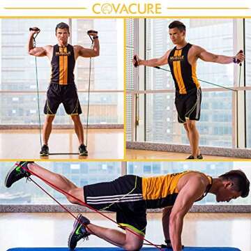 Resistance Bands Set with Handle (11pcs) - Up to 150lbs Workout Bands with 5 Stackable Exercise Bands, Door Anchor, Handles, Legs Ankle Straps for Home Workouts, Gym, Yoga for Men/Women