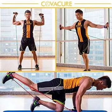 Resistance Bands Set with Handle (11pcs) - Up to 150lbs Workout Bands with 5 Stackable Exercise Bands, Door Anchor, Handles, Legs Ankle Straps for Home Workouts, Gym, Yoga for Men/Women