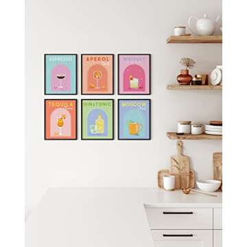 HAUS AND HUES Alcohol Framed Wall Art - Set of 6 Preppy Wall Decor, Framed Posters For Room Aesthetic, Funky Wall Art, Bar Art Wall Decor, Danish Pastel Room Decor Aesthetic (8x10, Black Framed)