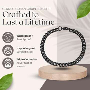 Love You This Much Promise Cuban Bracelet, Romantic Gift for Boyfriend, Appreciation Gift for Boyfriend, Cute Small Gift for Boyfriend, Thoughtful Boyfriend (Titan Black Finish)