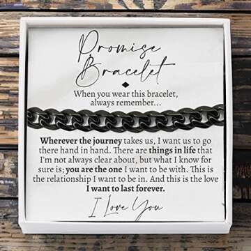 Love You This Much Promise Cuban Bracelet, Romantic Gift for Boyfriend, Appreciation Gift for Boyfriend, Cute Small Gift for Boyfriend, Thoughtful Boyfriend (Titan Black Finish)