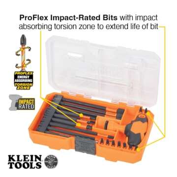 Klein Tools 33804 ProFlex Impact-Rated Interchangeable Ratcheting T-Handle Set, Torsion Zone, Magnetic Bit Holder, SAE, Metric, TORX, 23-Piece