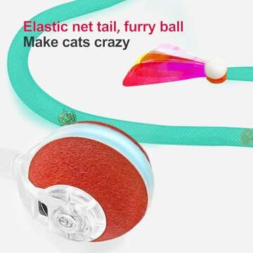 Jkanti Interactive Cat Toys for Indoor Cats,The 3rd Generation Agile Moving Cat Ball with Elastic Mesh Tail,Automatic Cat/Kitten Toys for Bored Indoor Adult Cats,Motion Activated (Green)