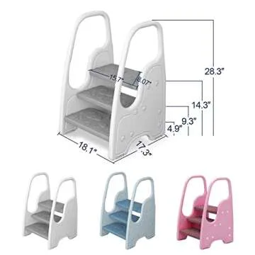 Toddler Step Stool for Bathroom Sink,Adjustable 3 Step Stool for Kids,Kitchen Standing Tower,Children Learning Helper Stool with Safety Handles and Non-Slip Pads,Grey