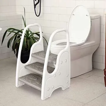 Toddler Step Stool for Bathroom Sink,Adjustable 3 Step Stool for Kids,Kitchen Standing Tower,Children Learning Helper Stool with Safety Handles and Non-Slip Pads,Grey