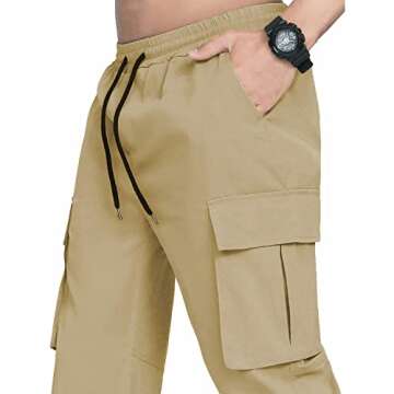 LYRXXX Men's Casual Cargo Pants Hiking Pants Workout Joggers Sweatpants for Men,Light Khaki,M