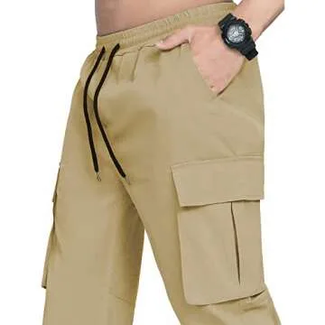 LYRXXX Men's Casual Cargo Pants Hiking Pants Workout Joggers Sweatpants for Men,Light Khaki,M