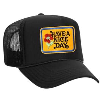 Have A Nice Day Vintage Patch Trucker Hat - Stylish Comfort in Black