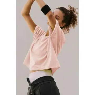 Travel Active Trendy Tops for Women 2023 Cotton Short Sleeve Workout Womens Tthirts Yoga Running Athletic Gym Hiking Shirt Casual Cropped T-Shirt Loose Summer Womens Basic Crop Tops Light Pink M