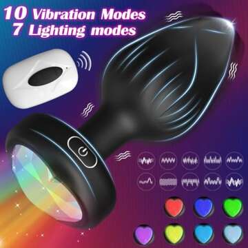 Anal Plug Adult Sex Toys - 10 Modes Vibrating Butt Plug with Crystal Diamond Colours Light Up Base R...
