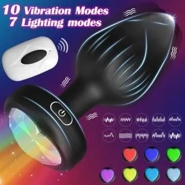 Anal Plug Adult Sex Toys - 10 Modes Vibrating Butt Plug with Crystal Diamond Colours Light Up Base R...