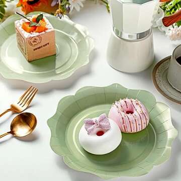 Mifoci 100 Pcs Sage Green Paper Plates Green Scalloped Edge Paper Plates 9 inches Disposable Serving...