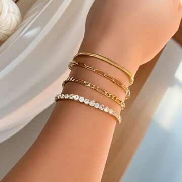 6-Piece Stackable Gold Bracelets Set for Women, Trendy Dainty Gold Plated Link Jewelry with Cubic Zi...