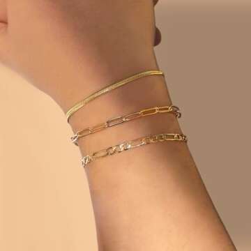 6-Piece Stackable Gold Bracelets Set for Women, Trendy Dainty Gold Plated Link Jewelry with Cubic Zircon Stones, Elegant Bracelet Pack for Women Jewelry Gift