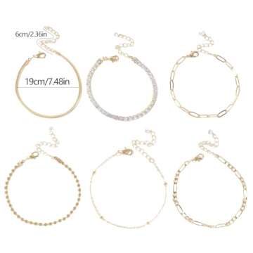 6-Piece Stackable Gold Bracelets Set for Women, Trendy Dainty Gold Plated Link Jewelry with Cubic Zircon Stones, Elegant Bracelet Pack for Women Jewelry Gift