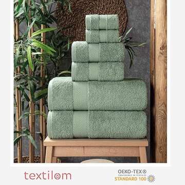 TEXTILOM 100% Turkish Cotton 6 Pcs Luxury Bath Towels , Soft & Absorbent Bathroom Towels Set (2 Bath Towels, 2 Hand Towels, 2 Washcloths)- Green