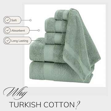 TEXTILOM 100% Turkish Cotton 6 Pcs Luxury Bath Towels , Soft & Absorbent Bathroom Towels Set (2 Bath Towels, 2 Hand Towels, 2 Washcloths)- Green
