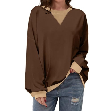 AlvaQ Sweatshirts for Women Casual Round Neck Colorblock Sweatshirt Loose Soft Long Sleeve Pullover ...