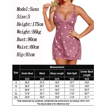 Avidlove Womens Chemise Printed Nightgown Nighty for Women Sleepwear Sexy Nightgowns Baby Doll Nightie Love Heart L