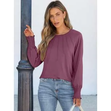 ANRABESS Women's Tops Casual Long Sleeve Pleated Blouse for Fall 2024
