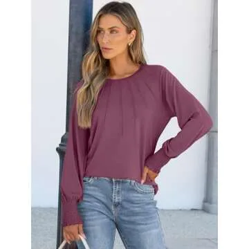 Comfortable ANRABESS Women's Long Sleeve Pleated Blouse