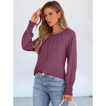 Comfortable ANRABESS Women's Long Sleeve Pleated Blouse