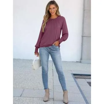 Comfortable ANRABESS Women's Long Sleeve Pleated Blouse