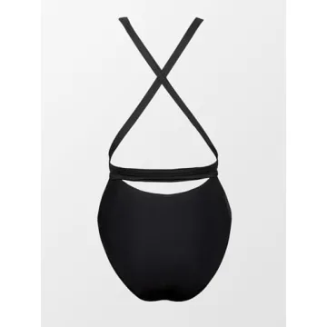 CUPSHE Women's One Piece Swimsuit Sexy Deep V Neck Black Tie Bathing Suit, L