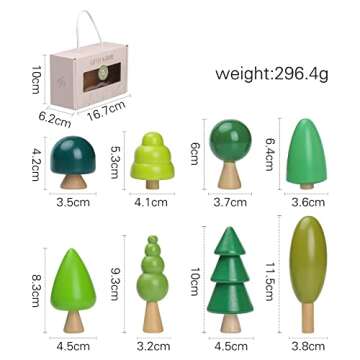 Wooden Tree Toy Pack of 8 Wood Miniature Tree Set Various Sizes Natural Wooden Trees Mini Trees for Home Decor and Crafts Garden Accessories Creative Gift for 36+ Months