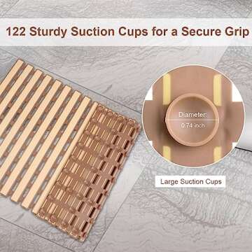 Shower Mat Non Slip with Drain Hole- Anti Slip Bathroom Stall Mat- Brown