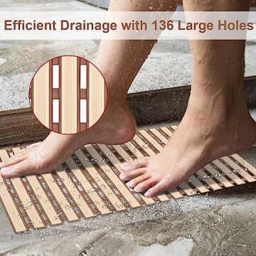 Shower Mat Non Slip with Drain Hole- Anti Slip Bathroom Stall Mat- Brown