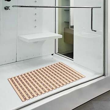 Shower Mat Non Slip with Drain Hole- Anti Slip Bathroom Stall Mat- Brown
