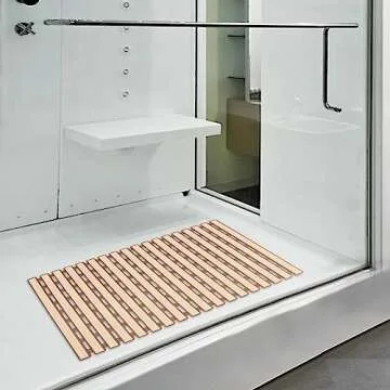 Shower Mat Non Slip with Drain Hole- Anti Slip Bathroom Stall Mat- Brown