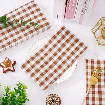 Whaline Terracotta Guest Napkins Buffalo Plaid Disposable Paper Pack 3 Ply Wedding Dinner Hand Napkin Towel for Wedding Birthday Bride Shower Party Supplies Table Decorations, 80Pcs