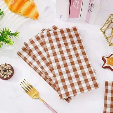 Whaline Terracotta Guest Napkins Buffalo Plaid Disposable Paper Pack 3 Ply Wedding Dinner Hand Napkin Towel for Wedding Birthday Bride Shower Party Supplies Table Decorations, 80Pcs