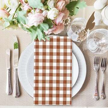 Whaline Terracotta Guest Napkins Buffalo Plaid Disposable Paper Pack 3 Ply Wedding Dinner Hand Napkin Towel for Wedding Birthday Bride Shower Party Supplies Table Decorations, 80Pcs