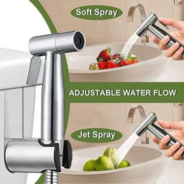 Handheld Bidet Sprayer for Toilet, Stainless Steel Bathroom Personal Hygiene Bidet Sprayer Set, Baby Cloth Diaper Sprayer with Adjustable Water Pressure Control, Perfect for Whole Family Cleaning Use