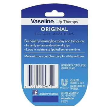 Vaseline Lip Therapy 4-Pack – Mini Lip Balm for Healing Dry Lips, Travel-Size Petroleum Jelly Lip Care, 0.25 Oz Each