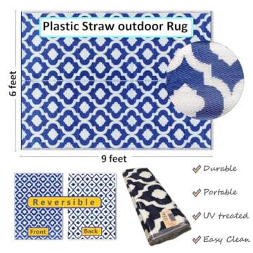 BalajeesUSA Recycled Outdoor Plastic Patio Rugs Clearance Waterproof RV Camper Rug Large Reversible ...