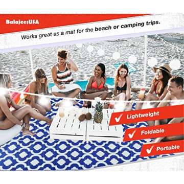 BalajeesUSA Recycled Outdoor Plastic Patio Rugs Clearance Waterproof RV Camper Rug Large Reversible mats 6'x9' Blue & White 20317